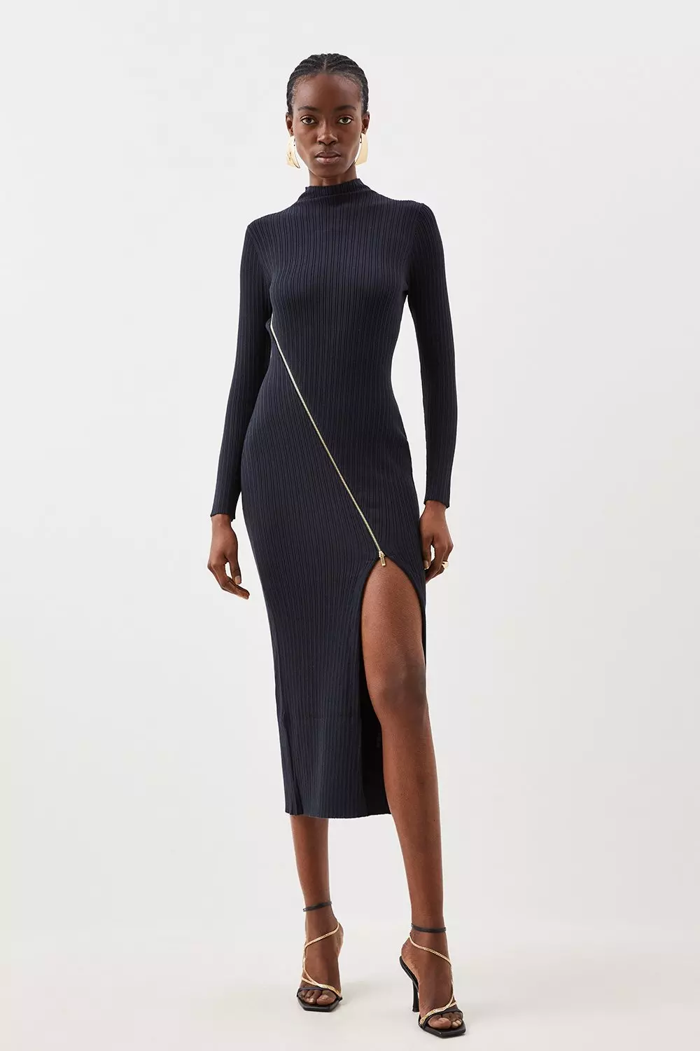 Black long 2024 sleeve asymmetrical dress